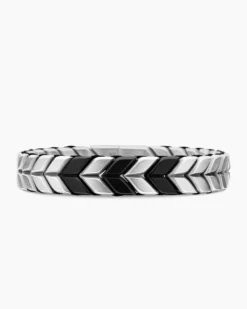 Chevron Woven Bracelet Black Titanium with Sterling Silver and Black Nylon, 12mm