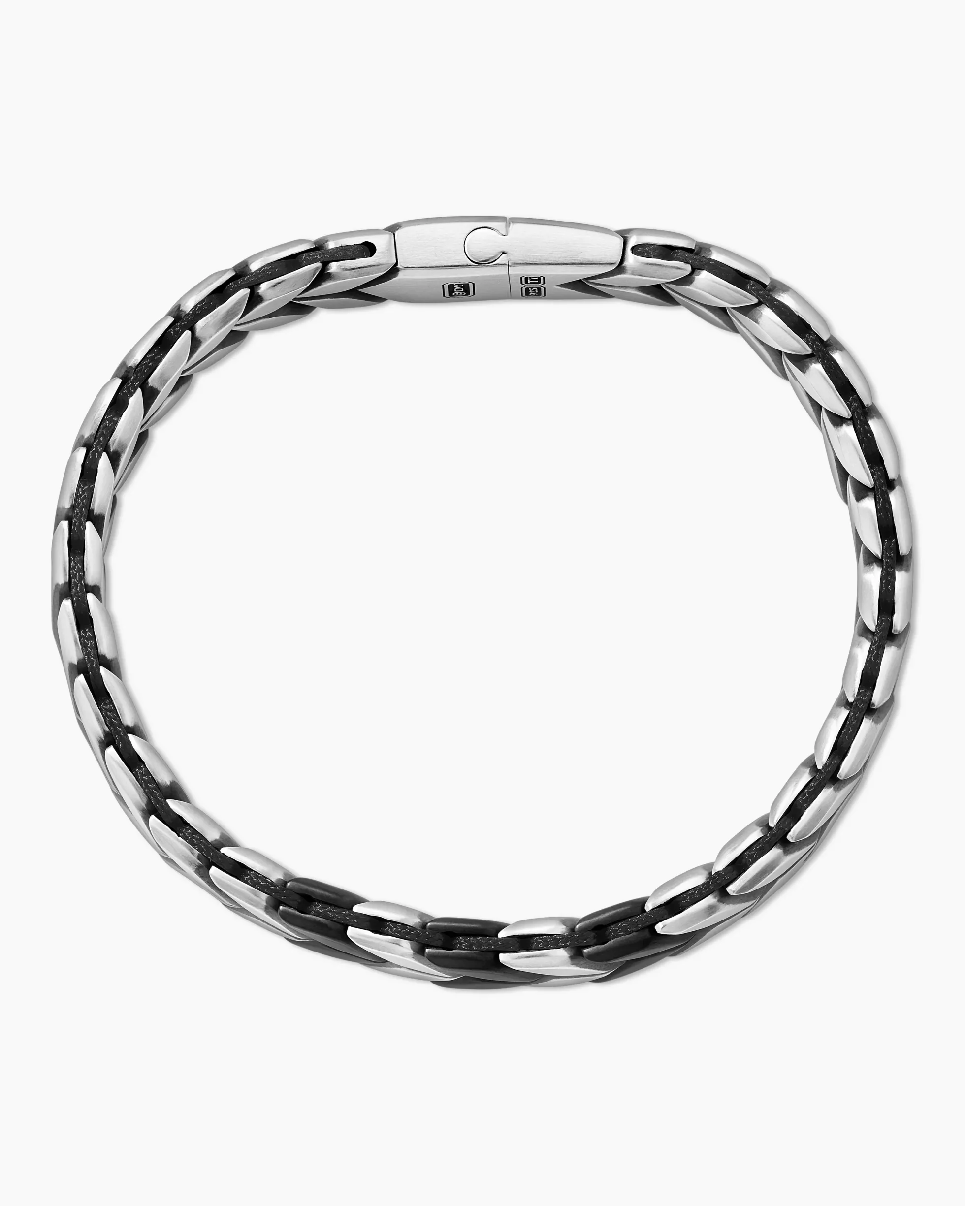 Chevron Woven Bracelet Black Titanium with Sterling Silver and Black Nylon, 12mm