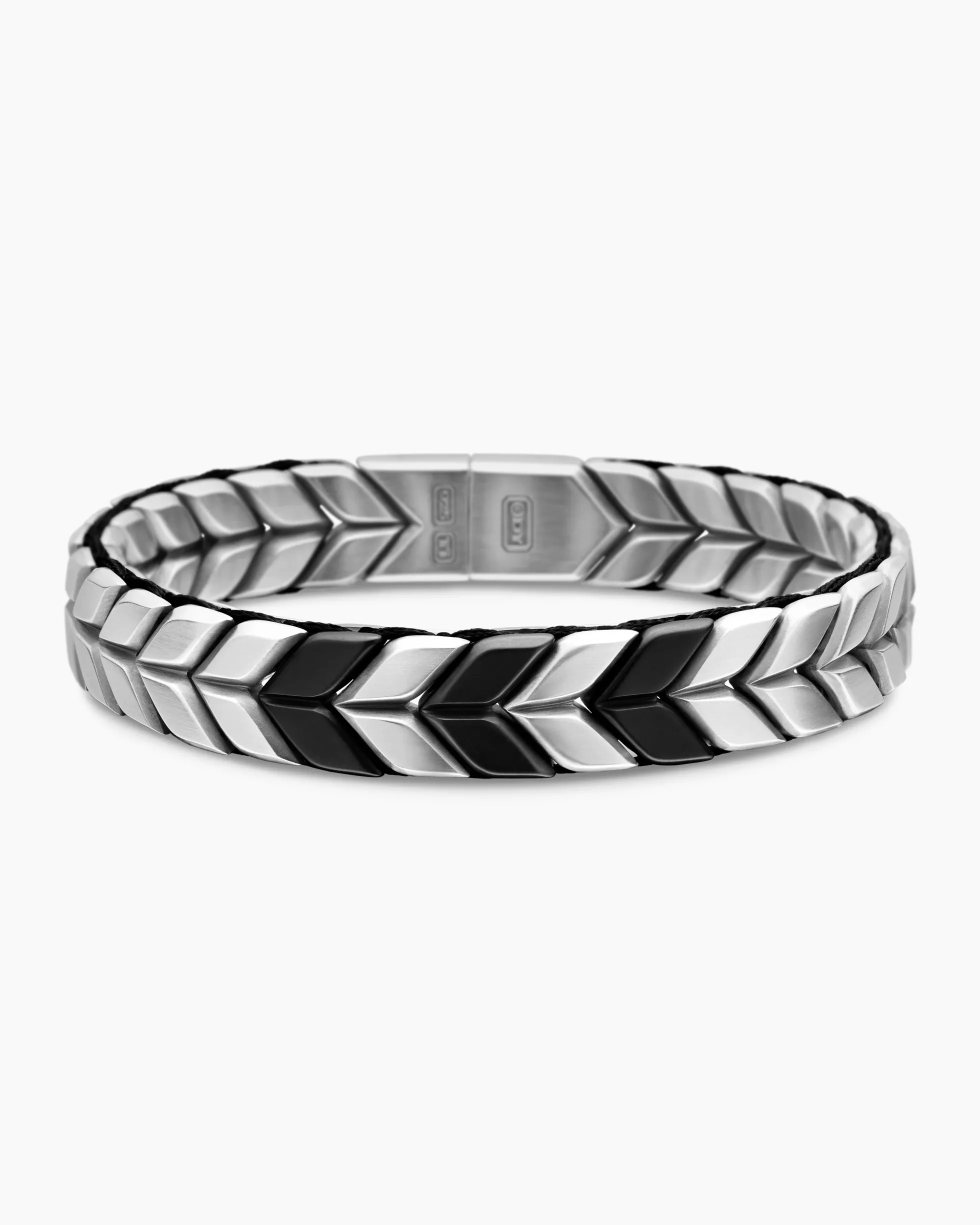Chevron Woven Bracelet Black Titanium with Sterling Silver and Black Nylon, 12mm