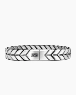 Chevron Woven Bracelet Black Titanium with Sterling Silver and Black Nylon, 12mm