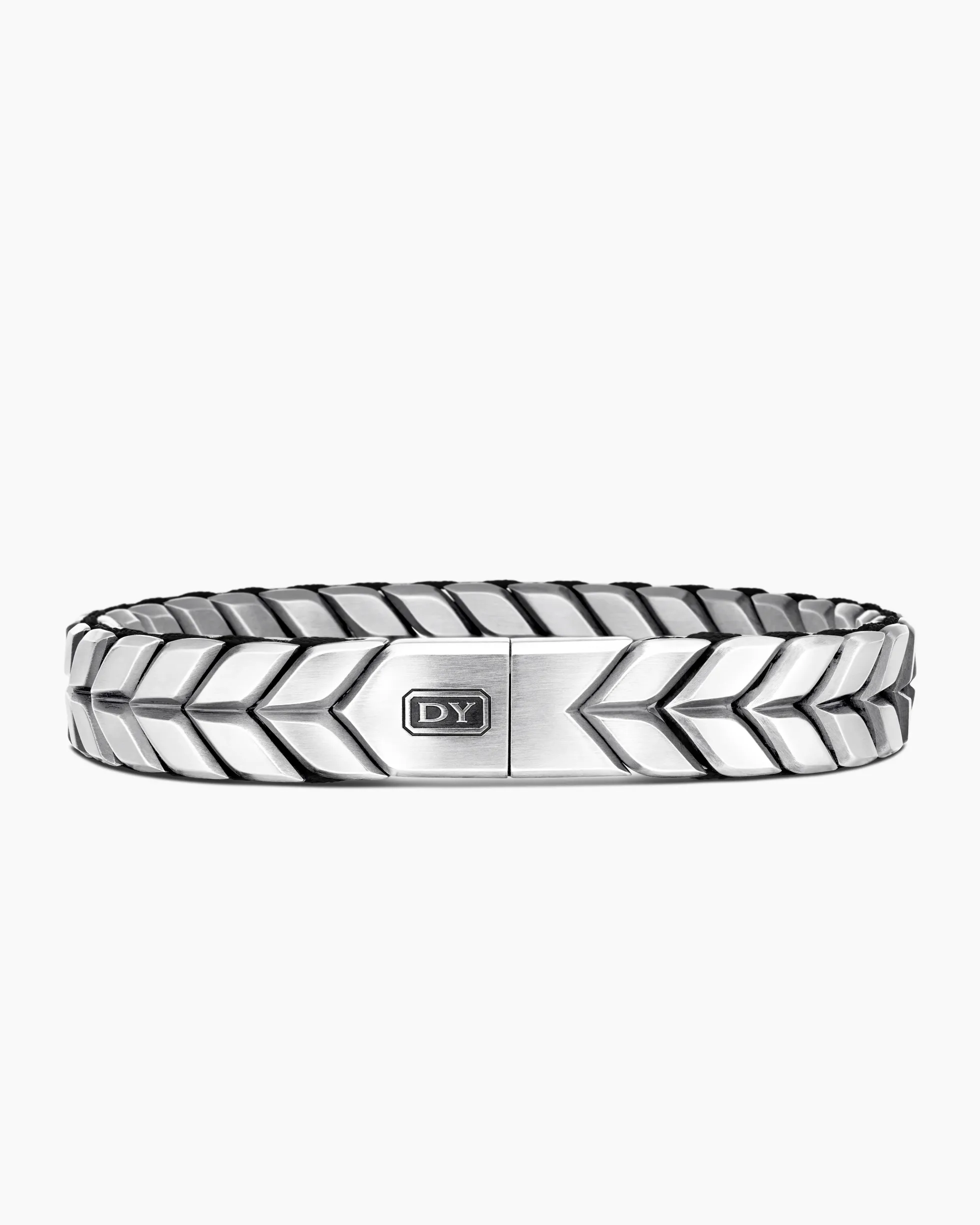 Chevron Woven Bracelet Black Titanium with Sterling Silver and Black Nylon, 12mm