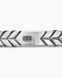 Chevron Woven Bracelet Black Titanium with Sterling Silver and Black Nylon, 12mm