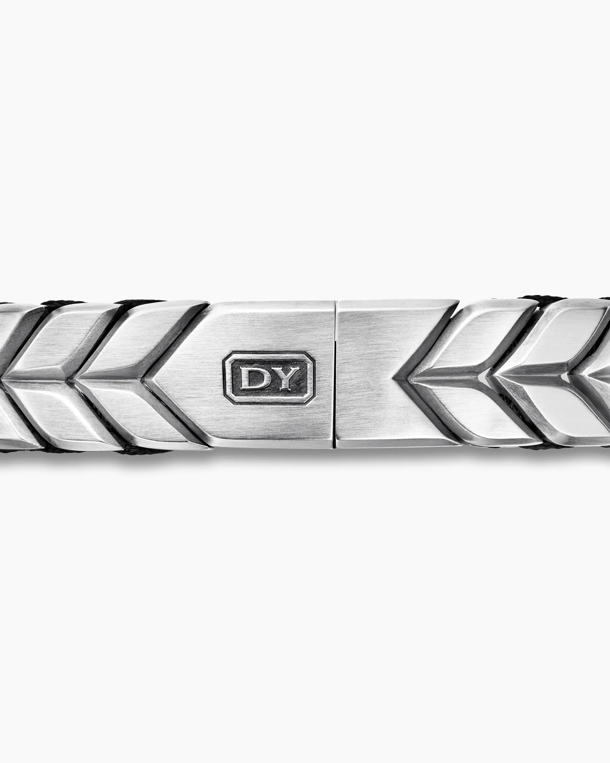 Chevron Woven Bracelet Black Titanium with Sterling Silver and Black Nylon, 12mm