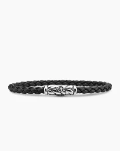 Chevron Woven Bracelet Black Rubber and Sterling Silver, 6mm