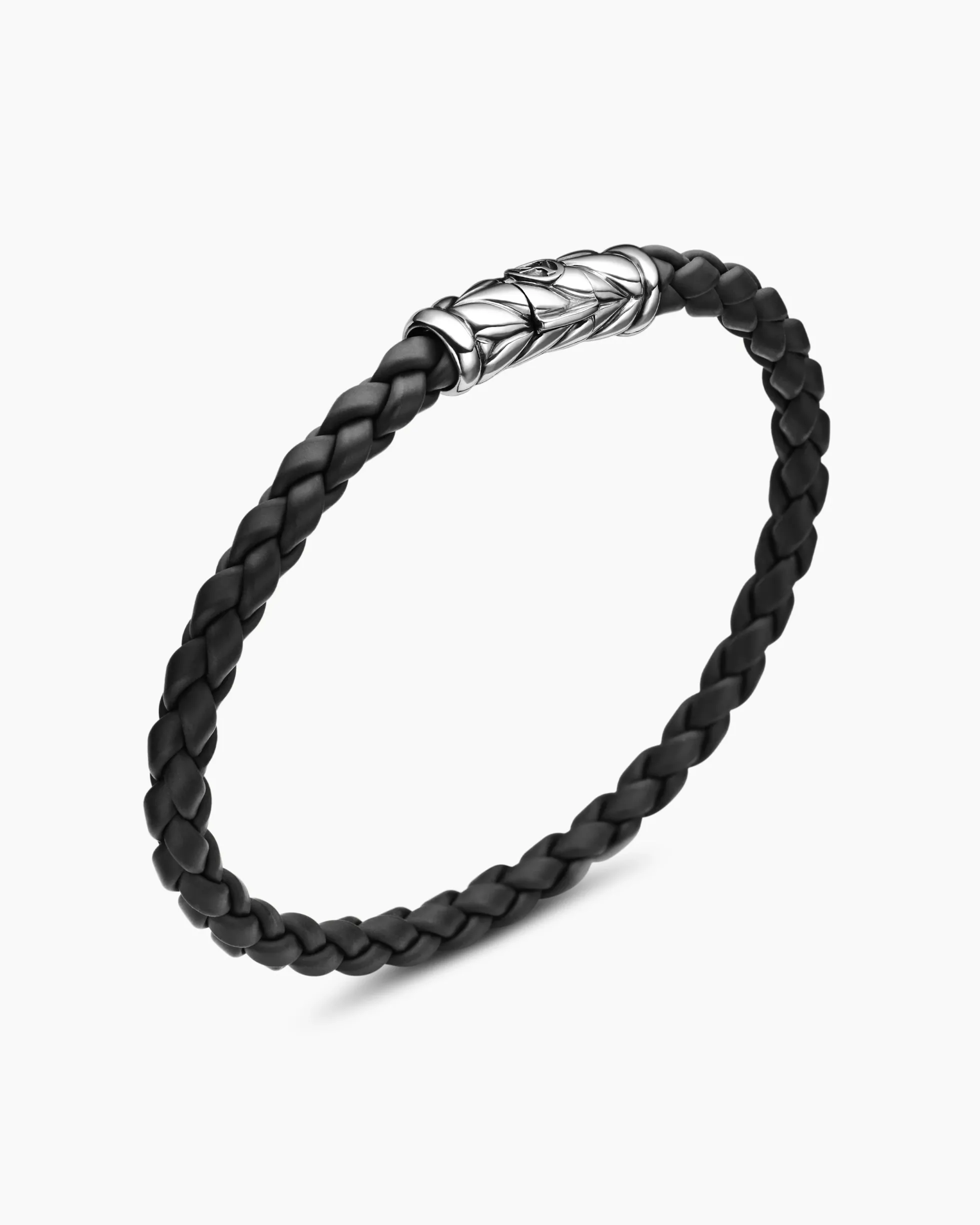 Chevron Woven Bracelet Black Rubber and Sterling Silver, 6mm