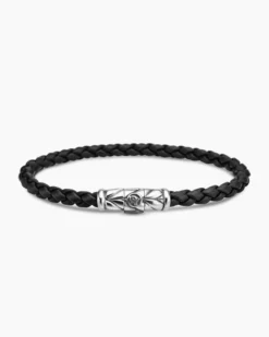 Chevron Woven Bracelet Black Rubber and Sterling Silver, 6mm