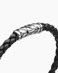 Chevron Woven Bracelet Black Rubber and Sterling Silver, 6mm