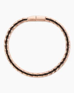 Chevron Woven Bracelet 18K Rose Gold and Black Nylon, 9mm
