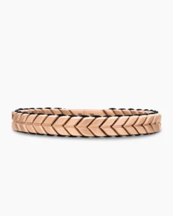 Chevron Woven Bracelet 18K Rose Gold and Black Nylon, 9mm