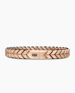 Chevron Woven Bracelet 18K Rose Gold and Black Nylon, 9mm