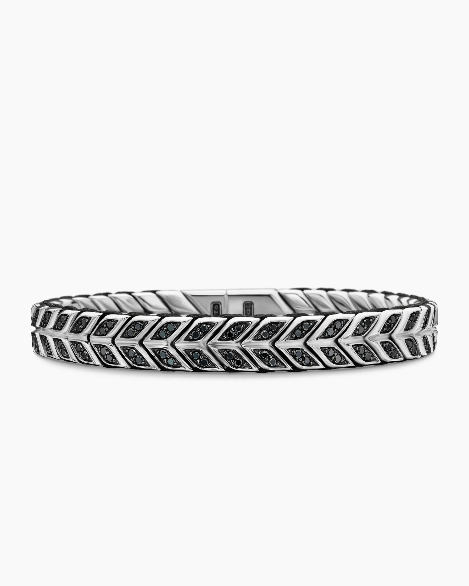 Chevron Woven Bracelet Sterling Silver with Black Diamonds and Black Nylon, 9mm