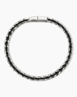 Chevron Woven Bracelet Sterling Silver with Black Diamonds and Black Nylon, 9mm
