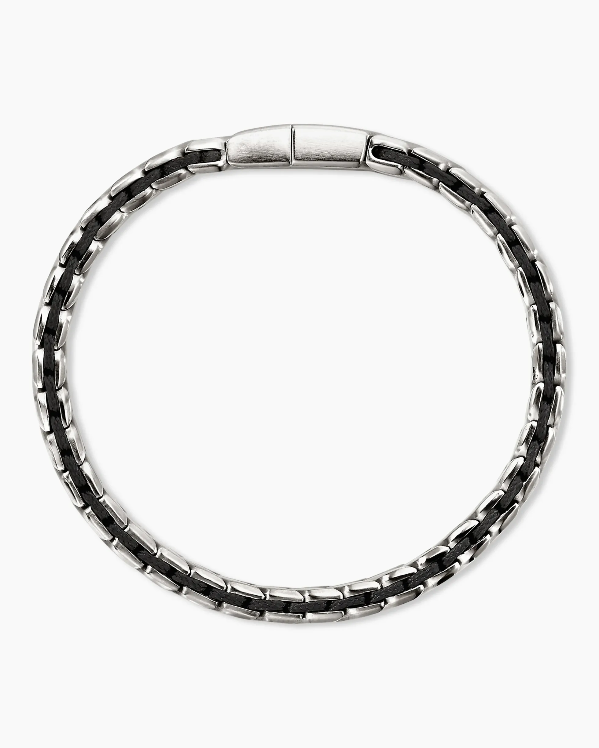 Chevron Woven Bracelet Sterling Silver with Black Diamonds and Black Nylon, 9mm