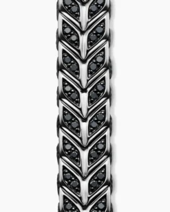 Chevron Woven Bracelet Sterling Silver with Black Diamonds and Black Nylon, 9mm