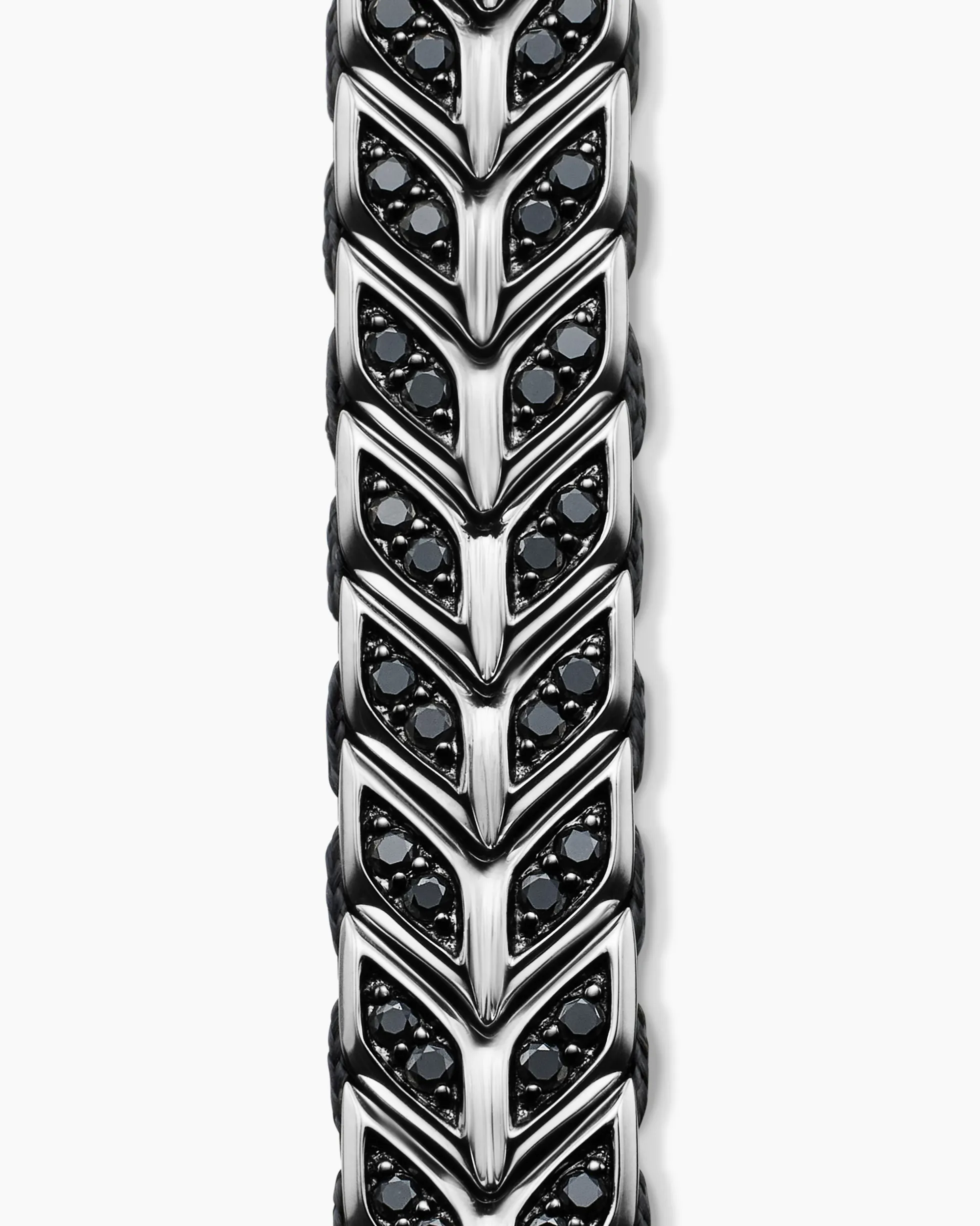 Chevron Woven Bracelet Sterling Silver with Black Diamonds and Black Nylon, 9mm