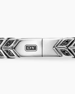 Chevron Woven Bracelet Sterling Silver with Black Diamonds and Black Nylon, 9mm