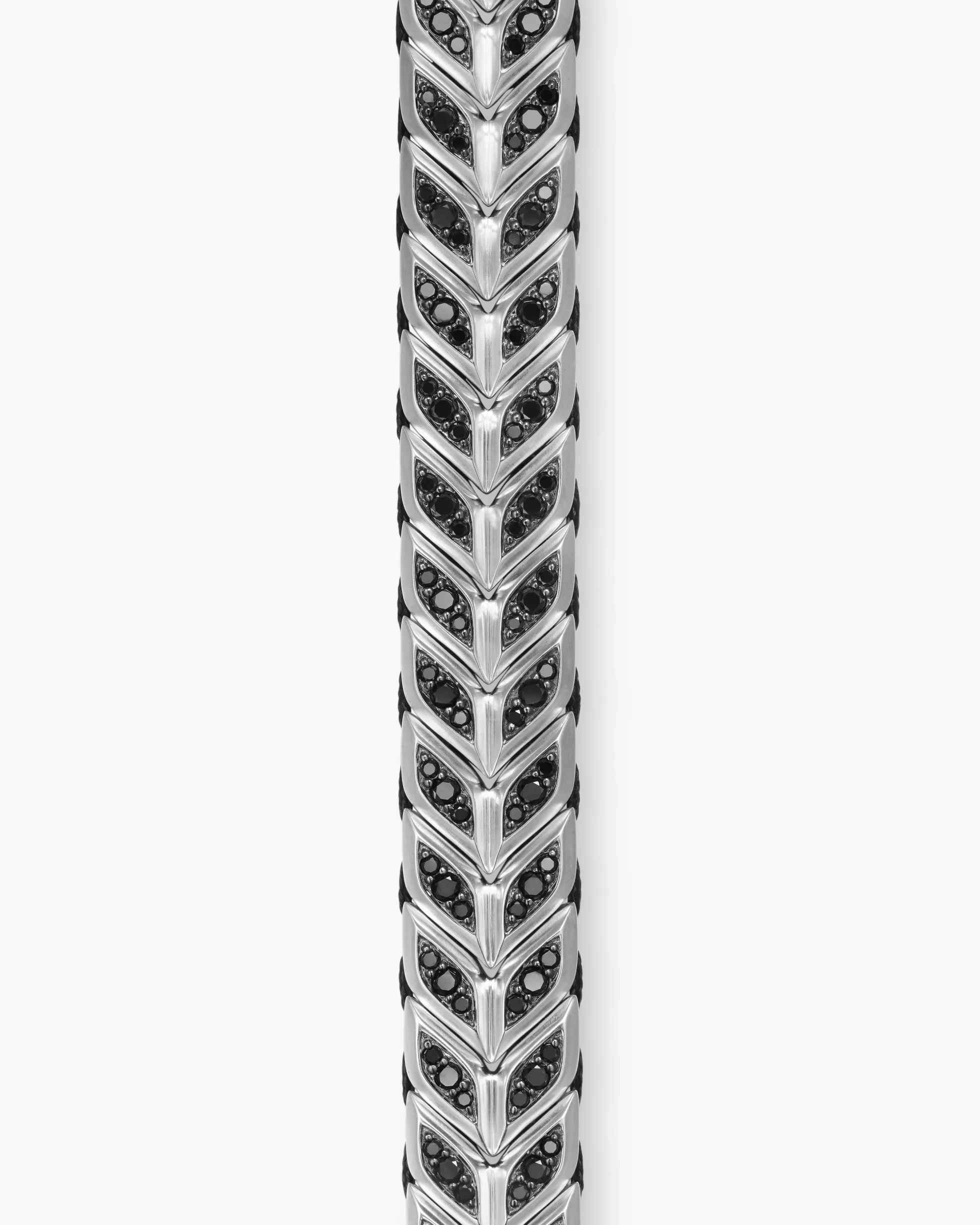 Chevron Woven Bracelet Sterling Silver with Black Diamonds and Black Nylon, 12mm