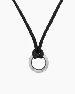 Circle Amulet Necklace Sterling Silver and Black Wax Cord, 1.7mm