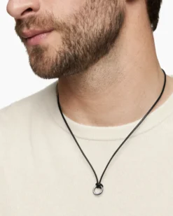 Circle Amulet Necklace Sterling Silver and Black Wax Cord, 1.7mm