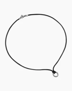 Circle Amulet Necklace Sterling Silver and Black Wax Cord, 1.7mm