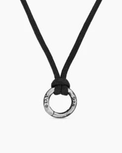 Circle Amulet Necklace Sterling Silver and Black Wax Cord, 1.7mm