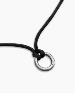 Circle Amulet Necklace Sterling Silver and Black Wax Cord, 1.7mm