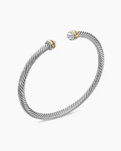 Classic Cable Bracelet Sterling Silver with 18K Yellow Gold, 4mm