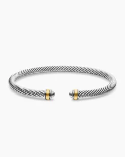 Classic Cable Bracelet Sterling Silver with 18K Yellow Gold, 4mm