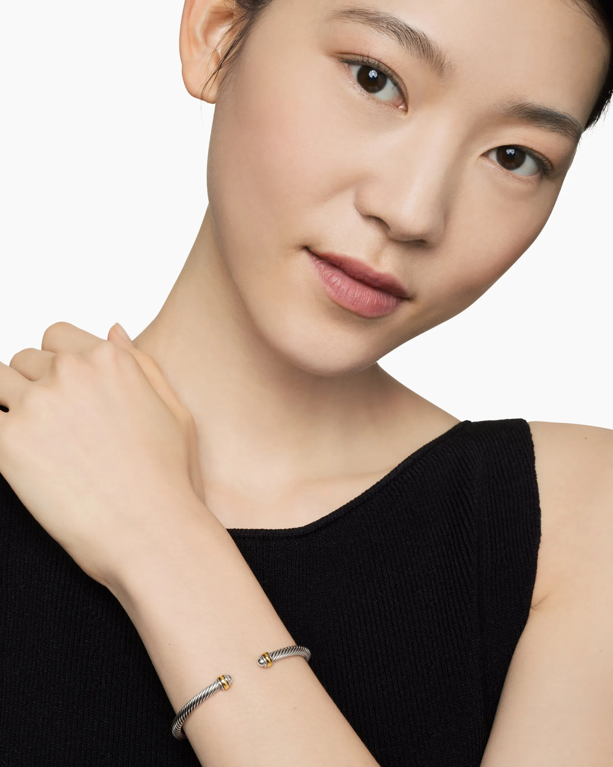 Classic Cable Bracelet Sterling Silver with 18K Yellow Gold, 4mm