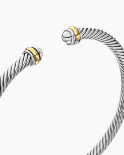Classic Cable Bracelet Sterling Silver with 18K Yellow Gold, 4mm