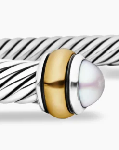 Classic Cable Bracelet Sterling Silver with 18K Yellow Gold and Pearls, 4mm