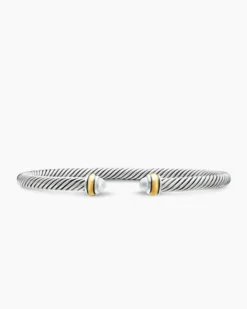 Classic Cable Bracelet Sterling Silver with 18K Yellow Gold and Pearls, 4mm