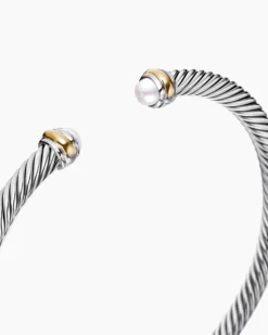 Classic Cable Bracelet Sterling Silver with 18K Yellow Gold and Pearls, 4mm