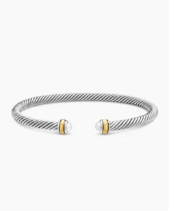 Classic Cable Bracelet Sterling Silver with 18K Yellow Gold and Pearls, 4mm