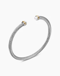 Classic Cable Bracelet Sterling Silver with 18K Yellow Gold and Pearls, 4mm