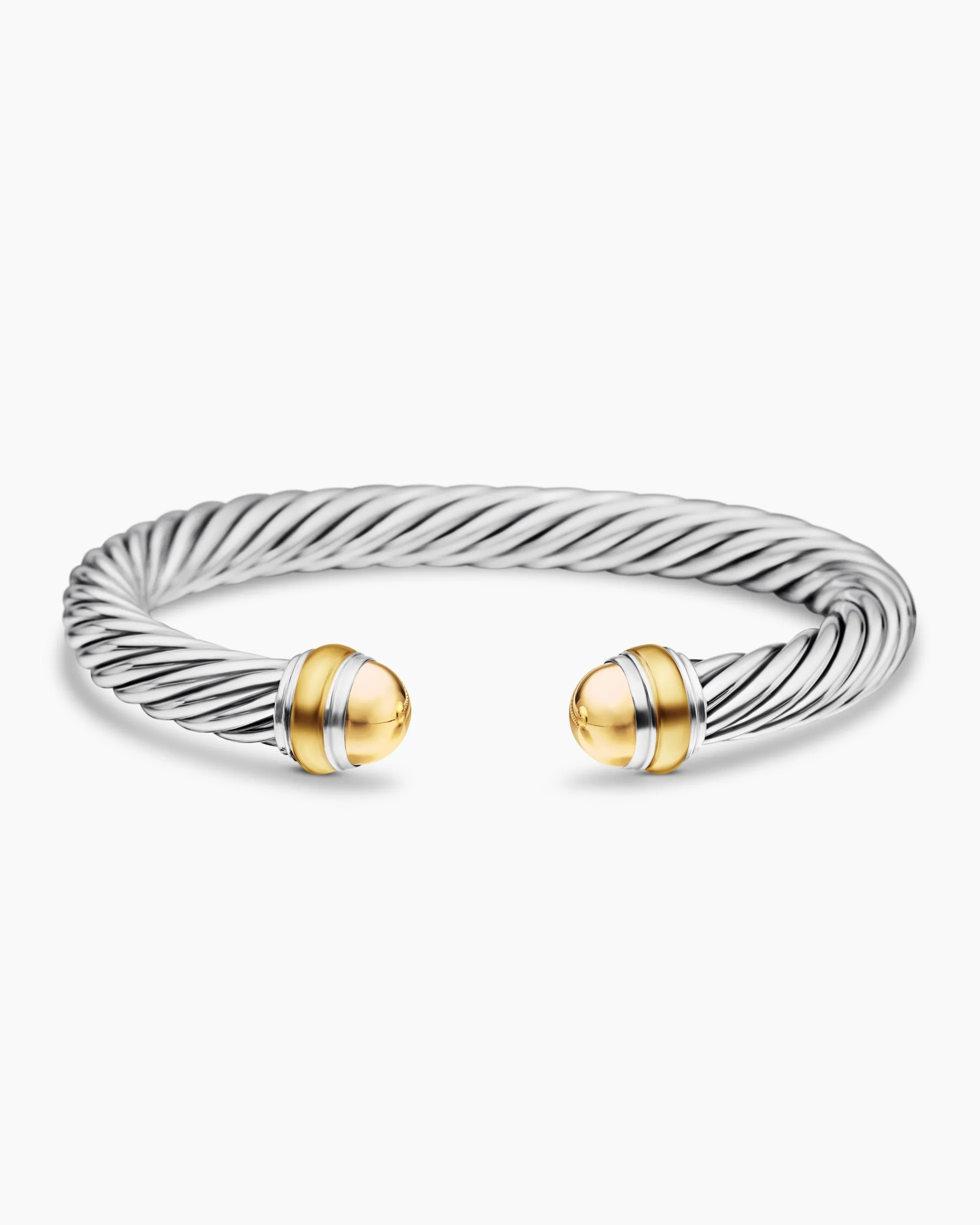 Classic Cable Bracelet Sterling Silver with 14K Yellow Gold Domes, 7mm