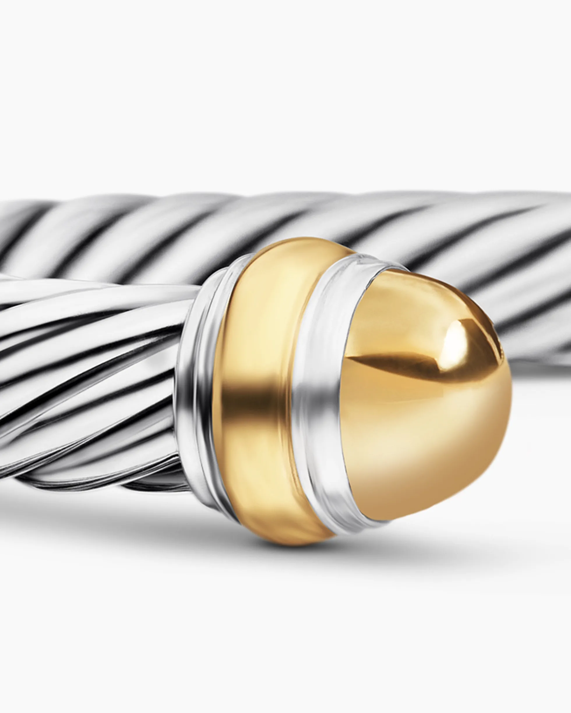 Classic Cable Bracelet Sterling Silver with 14K Yellow Gold Domes, 7mm