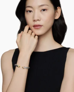 Classic Cable Bracelet Sterling Silver with 14K Yellow Gold Domes, 7mm