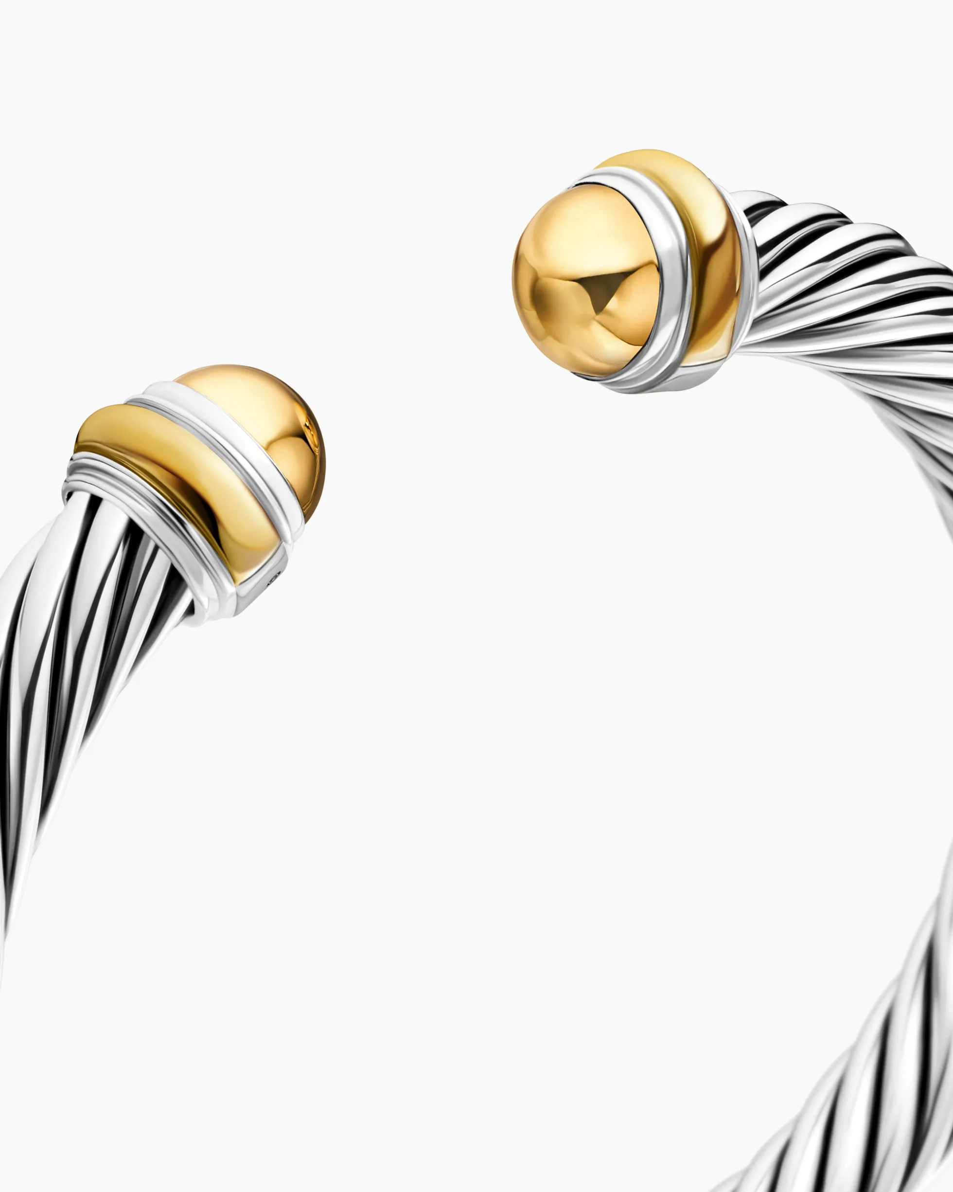 Classic Cable Bracelet Sterling Silver with 14K Yellow Gold Domes, 7mm