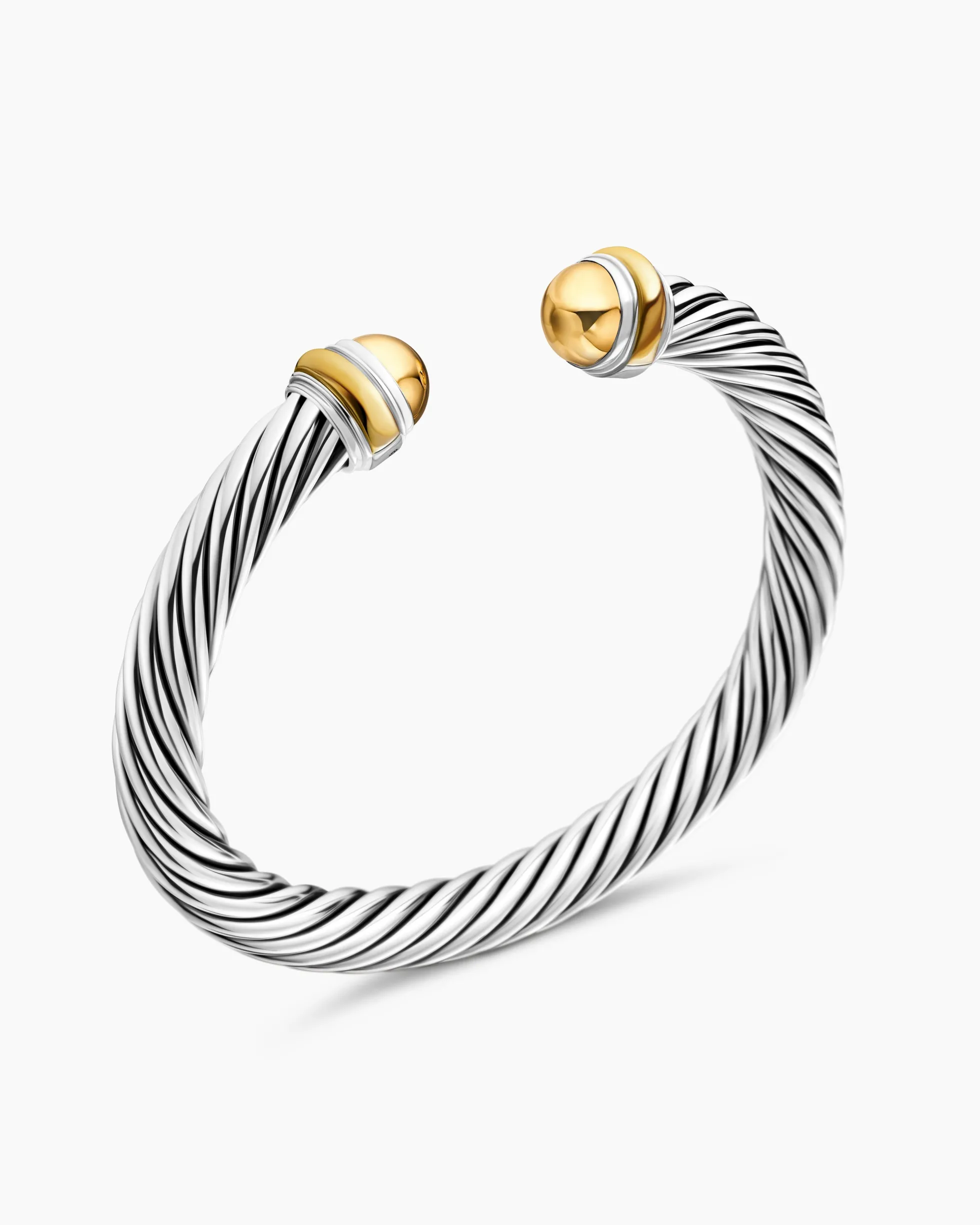 Classic Cable Bracelet Sterling Silver with 14K Yellow Gold Domes, 7mm