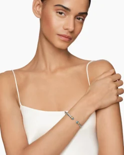 Classic Cable Bracelet Sterling Silver with 14K Yellow Gold and Blue Topaz, 5mm