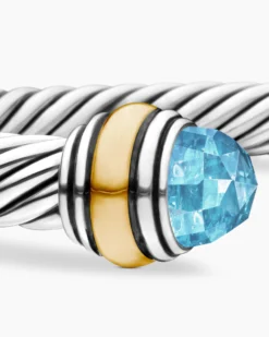 Classic Cable Bracelet Sterling Silver with 14K Yellow Gold and Blue Topaz, 5mm