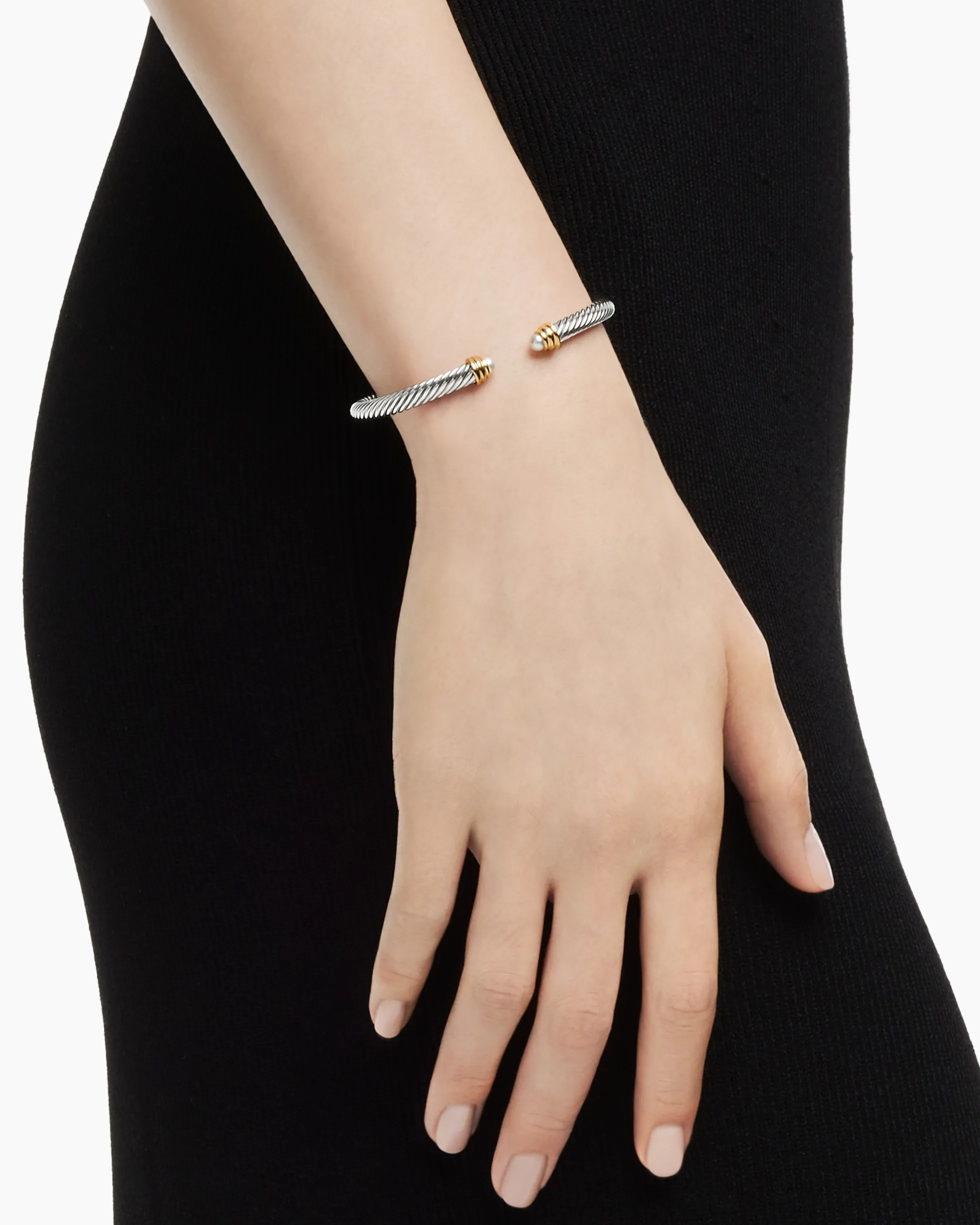 Classic Cable Bracelet Sterling Silver with 14K Yellow Gold and Pearls, 5mm