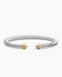 Classic Cable Bracelet Sterling Silver with 14K Yellow Gold and Pearls, 5mm