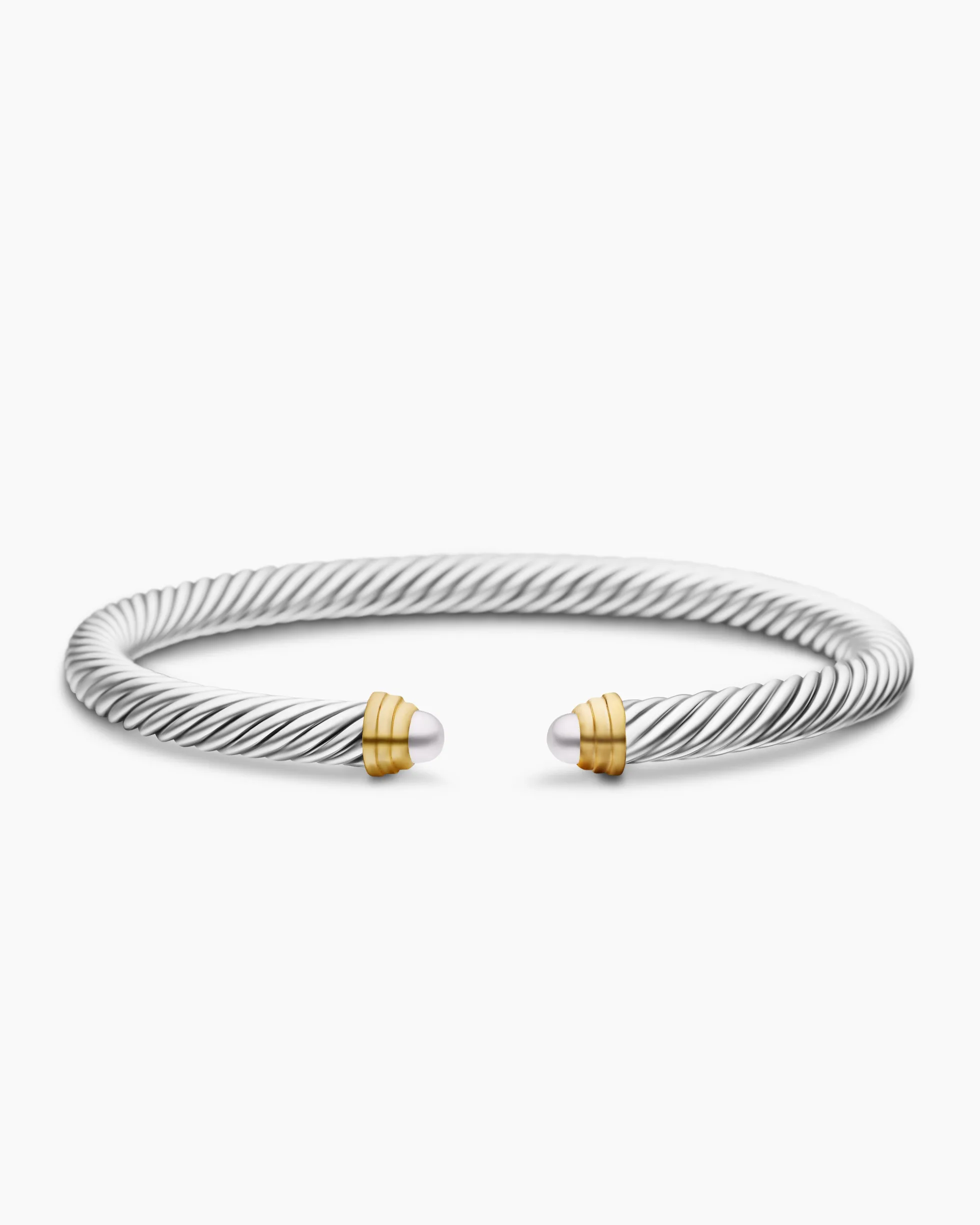 Classic Cable Bracelet Sterling Silver with 14K Yellow Gold and Pearls, 5mm