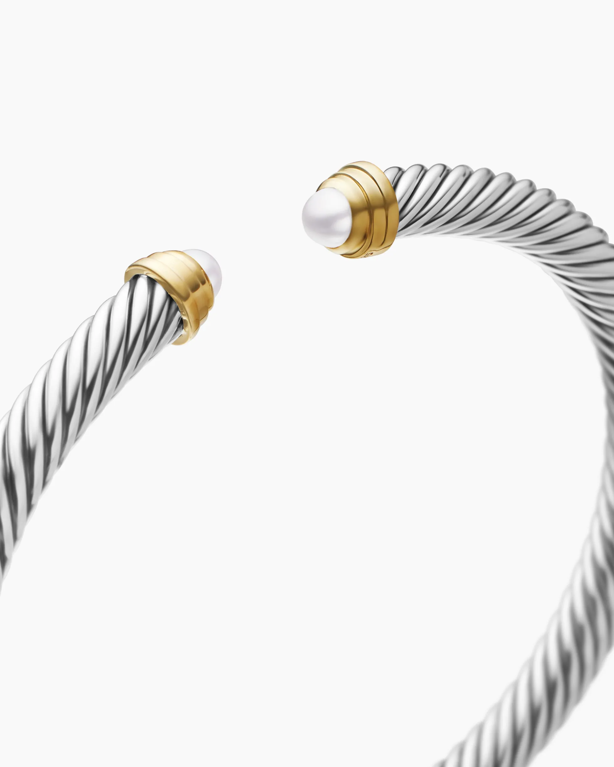 Classic Cable Bracelet Sterling Silver with 14K Yellow Gold and Pearls, 5mm