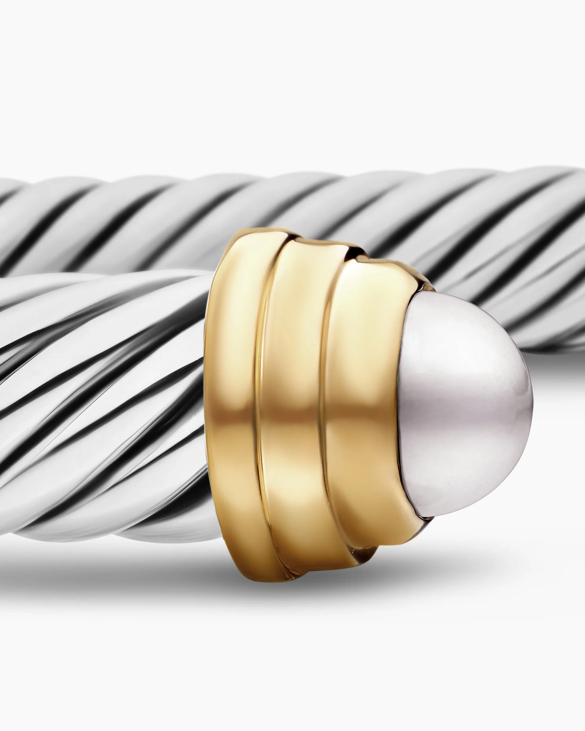 Classic Cable Bracelet Sterling Silver with 14K Yellow Gold and Pearls, 5mm