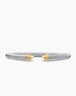Classic Cable Bracelet Sterling Silver with 14K Yellow Gold and Pearls, 5mm