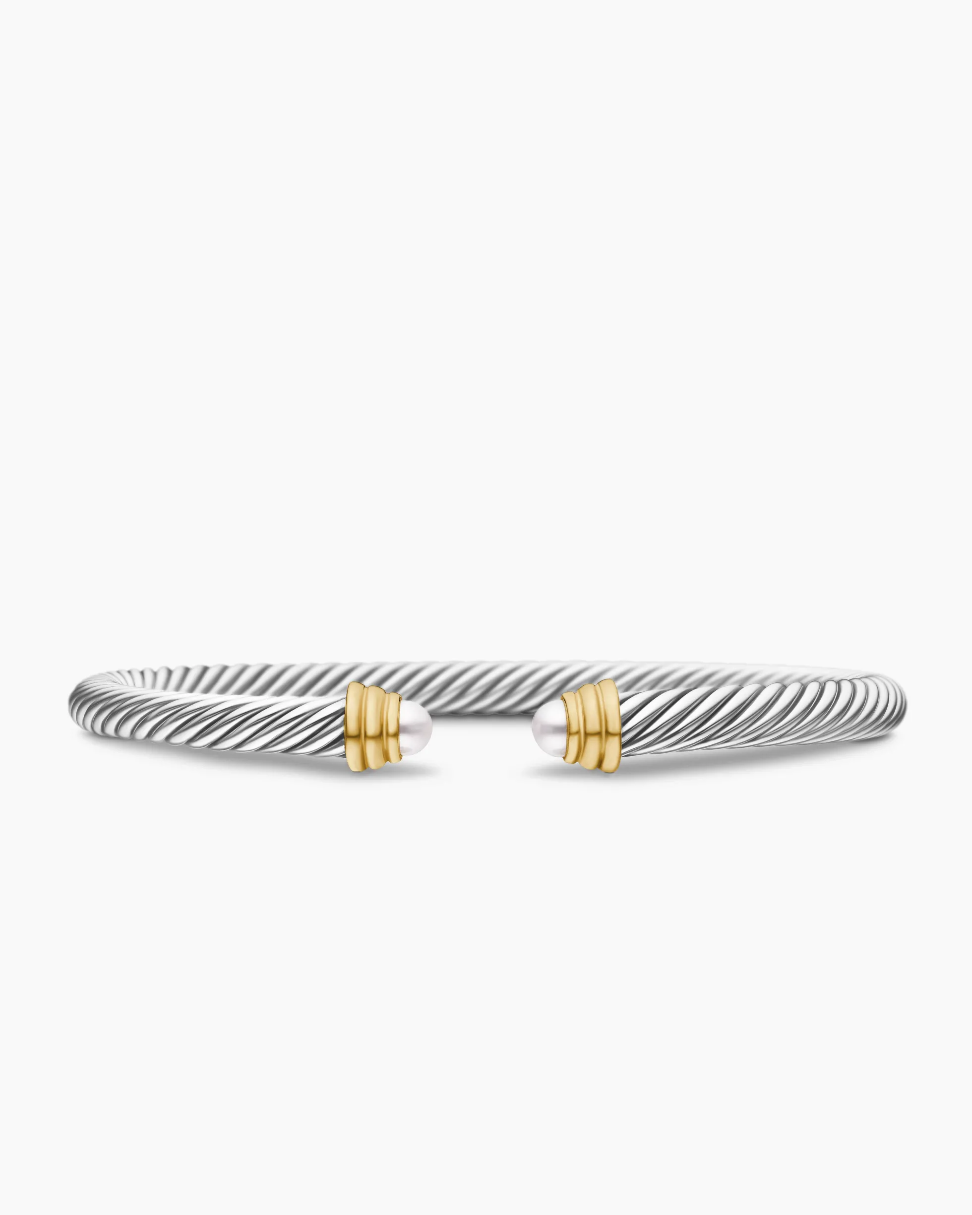 Classic Cable Bracelet Sterling Silver with 14K Yellow Gold and Pearls, 5mm