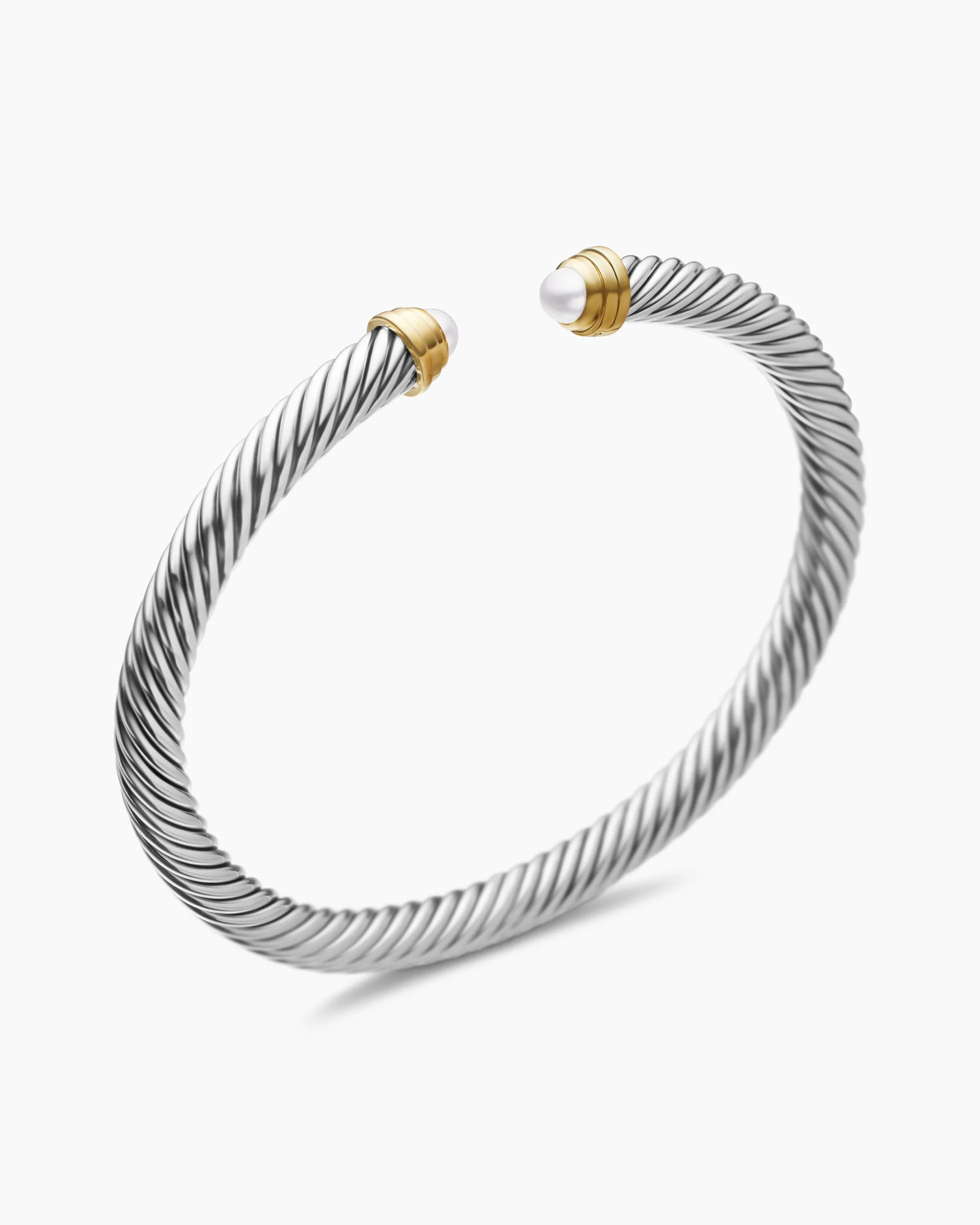 Classic Cable Bracelet Sterling Silver with 14K Yellow Gold and Pearls, 5mm